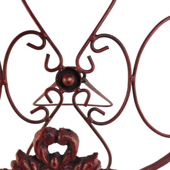 Red Scrolled Metal Decorative Plate Stand Holder Red Cast Iron Home Kitchen Art - Picture 3 of 15